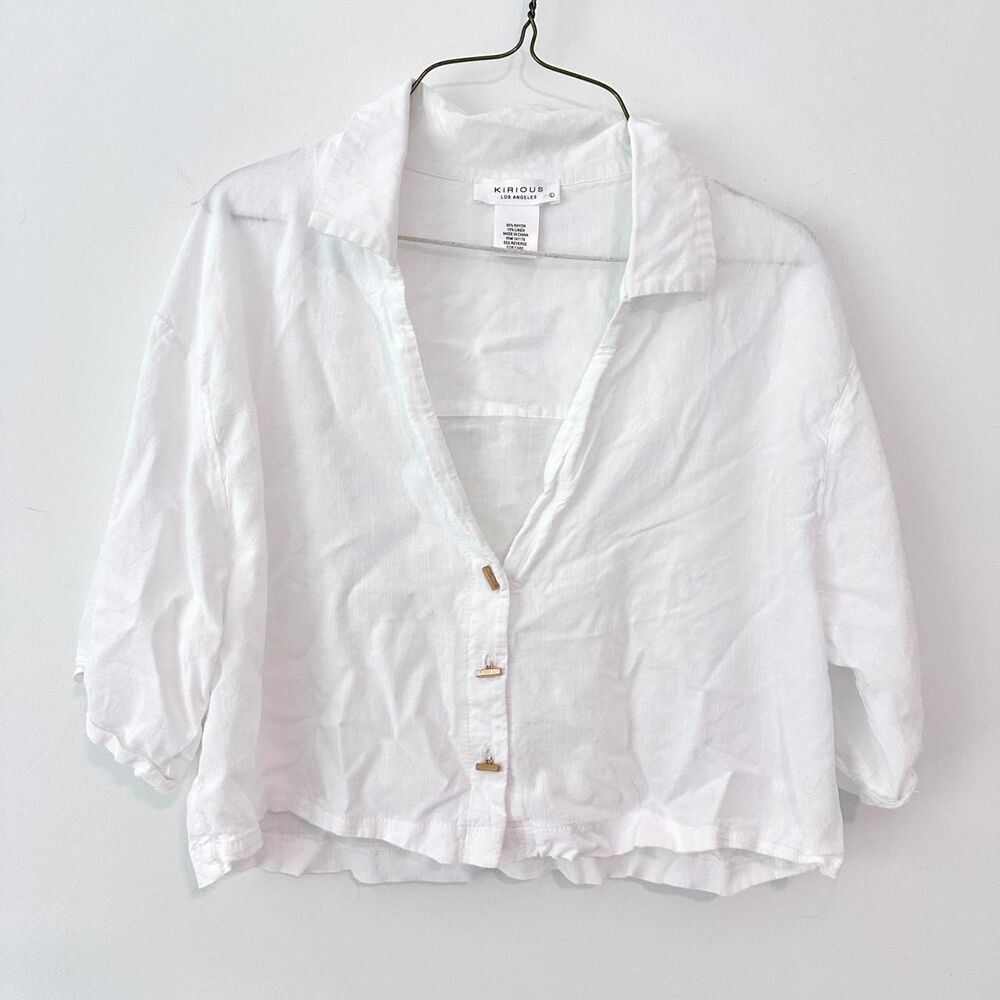 Kirious Los Angeles White Rayon Linen Crop Blouse large